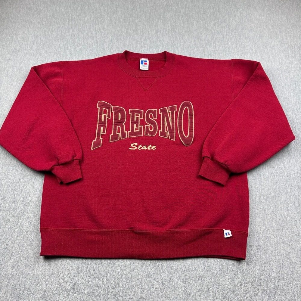 Vintage‎ Fresno State Bulldogs Russell Sweatshirt Mens Large Red Made In USA